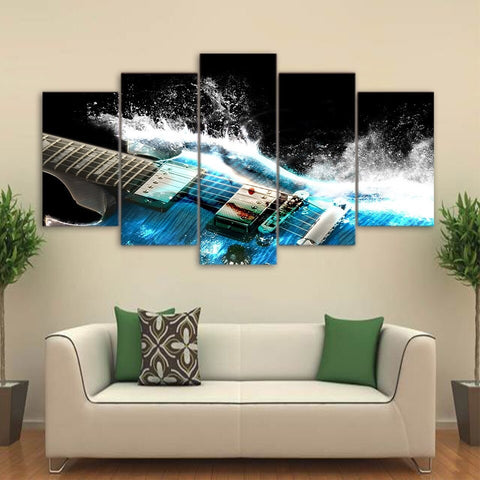 Abstract Blue Guitar Wall Art Canvas Decor Printing