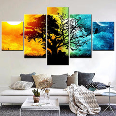 Abstract Lover Night and Day Tree Landscape Wall Art Canvas Decor Printing