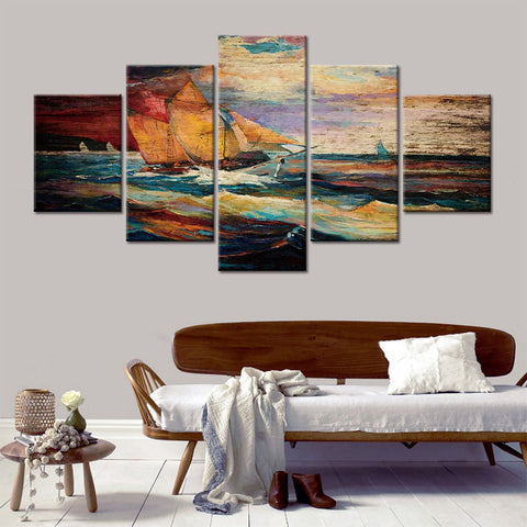 Abstract Sailboat Sea Wave Wall Art Canvas Decor Printing