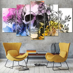 Abstract Skull and Flowers Wall Art Canvas Decor Printing