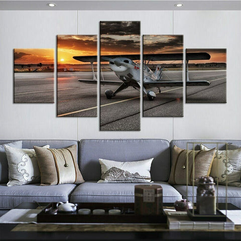 Airplane Sunset Sky Wall Art Canvas Decor Printing