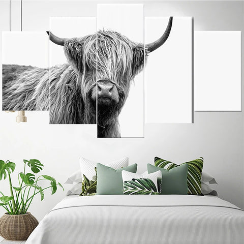 Animal Gray Cow Wall Art Canvas Decor Printing