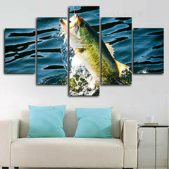 Bass Fishing Jumping Wall Art Canvas Decor Printing