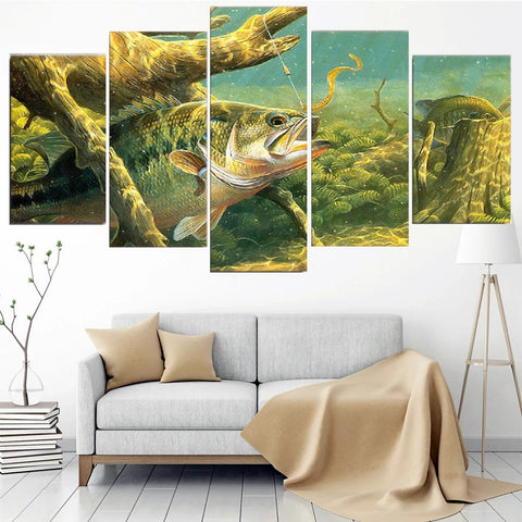 Bass Fishing Lake Animal Wall Art Canvas Decor Printing