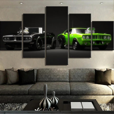 Black Green Car Cuadros Wall Art Canvas Decor Printing