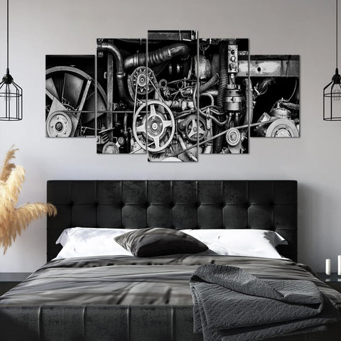 Black and White Vintage Engine Gear Wall Art Canvas Decor Printing