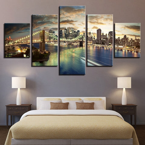 Brooklyn Bridge City Night View Wall Art Canvas Decor Printing