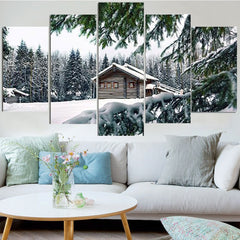 Cabin In Snow Winter Scene Landscape Wall Art Canvas Decor Printing