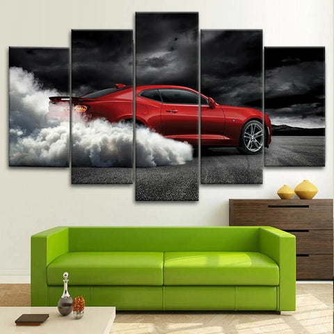 Camaro Smoke Red Sports Car Wall Art Canvas Decor Printing