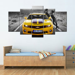 Chevrolet Camaro Supercar Lovers Yellow Car Wall Art Canvas Decor Printing