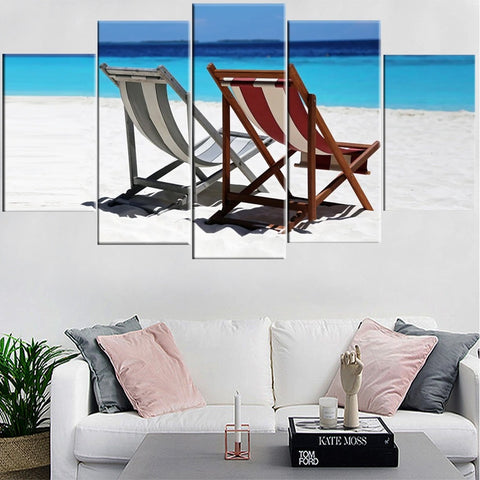 Seaside White Sand with Chair Wall Art Canvas Decor Printing