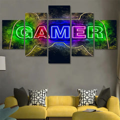 Colorful Punk Neon Gamer Controller Wall Art Canvas Decor Printing