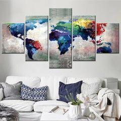 Colorful World Map Wall Art Canvas Decor Printing