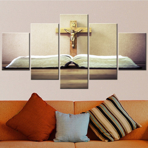 Cross on Bible Christian Wall Art Canvas Decor Printing