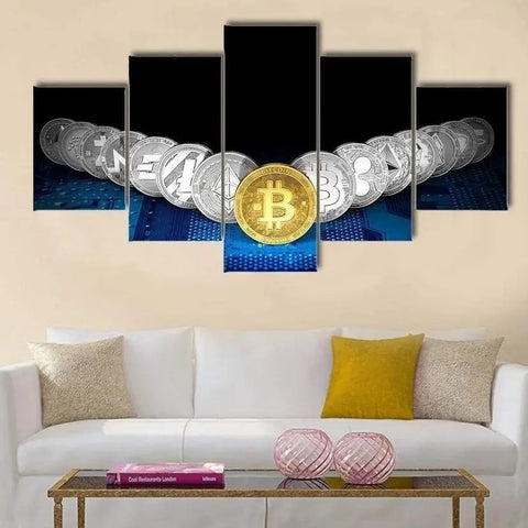 Crypto Golden Bitcoin Wall Art Canvas Decor Printing