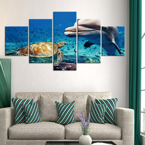 Dolphin Sea Turtle Ocean Wall Art Canvas Decor Printing