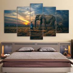 Elephants Sunset Art Wall Art Canvas Decor Printing