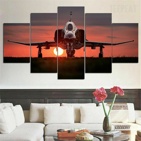 F4 Phantom II Airplane Sunset Wall Art Canvas Decor Printing