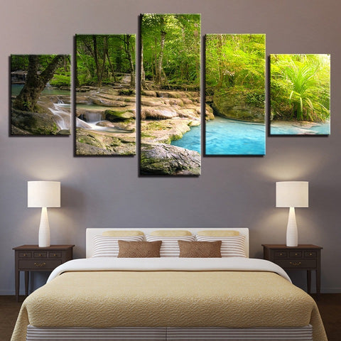 Forest Lake Flowing Water Natural Landscape Wall Art Canvas Decor Printing