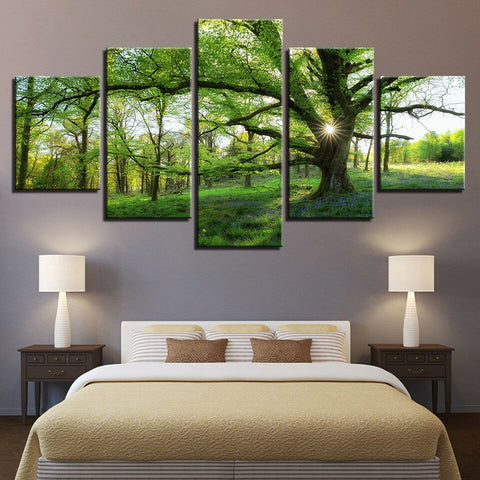 Green Forest Trees Nature Rainforest Sunshine Wall Art Canvas Decor Printing