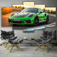 Green Racing Sports Car Wall Art Canvas Decor Printing