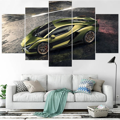 Green Sports Car Wall Art Canvas Decor Printing