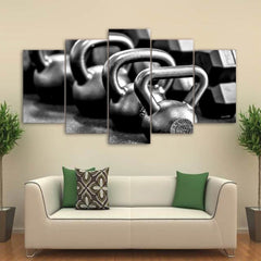 Gym Dumbells Metal Black and White Wall Art Canvas Decor Printing