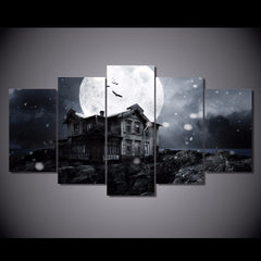 Halloween Haunted House Full Moon Wall Art Canvas Decor Printing