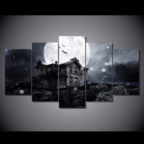 Halloween Haunted House Full Moon Wall Art Canvas Decor Printing