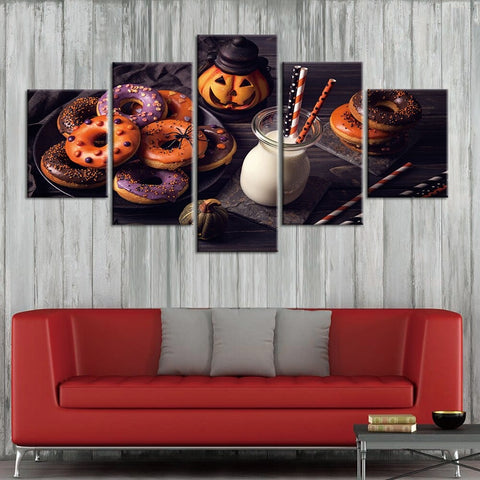 Halloween Pumpkin Donuts Milk Food Wall Art Canvas Decor Printing