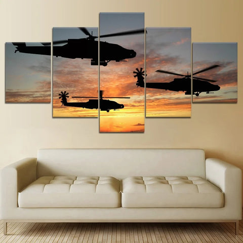 Helicopter Sunset Wall Art Canvas Decor Printing