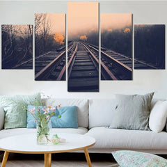Landscape Train Railroad Tracks Wall Art Canvas Decor Printing