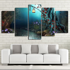 Lights in Forest Fantasy Flowers Wall Art Canvas Decor Printing