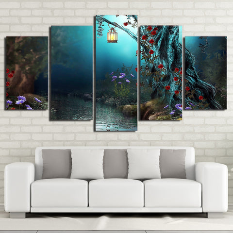 Lights in Forest Fantasy Flowers Wall Art Canvas Decor Printing