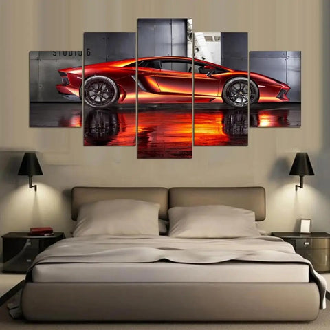 Luxury Red Sports Car Wall Art Canvas Decor Printing
