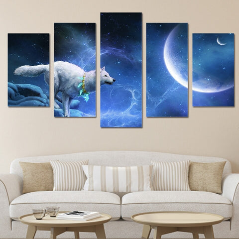 Magic White Wolf Full Moon Wall Art Canvas Decor Printing