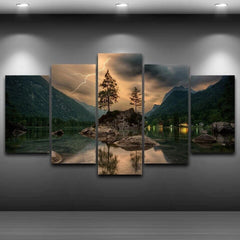 Mountain Lake Lightning Landscape Wall Art Canvas Decor Printing