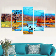 Nature Autumn Forest Swans Wall Art Canvas Decor Printing