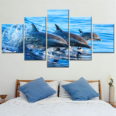 Oceanic Dolphin Jumping Wall Art Canvas Decor Printing