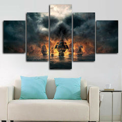 Pirates Ships Sea Skull Fire Wall Art Canvas Decor Printing