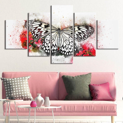 Red Floral With Butterfly Wall Art Canvas Decor Printing