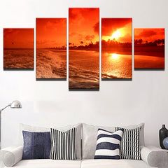 Red Sunset Beach Seascape Wall Art Canvas Decor Printing