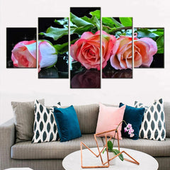 Roses Flowers Three Sparkle Reflection Wall Art Canvas Decor Printing