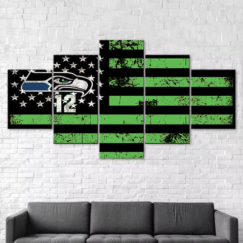 Seattle Seahawks American Flag Wall Art Canvas Print Decor