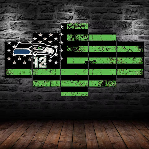 Seattle Seahawks American Flag Wall Art Canvas Print Decor