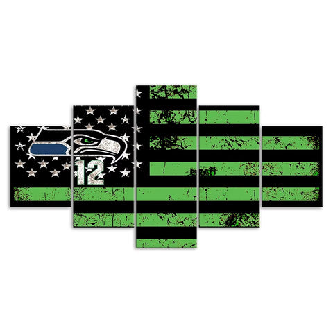 Seattle Seahawks American Flag Wall Art Canvas Print Decor