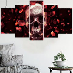 Skull And Red Roses Abstract Wall Art Canvas Decor Printing