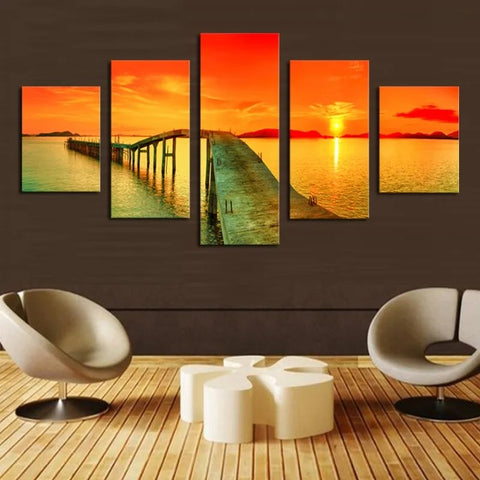 Sunset Bridge Seascape Wall Art Canvas Decor Printing