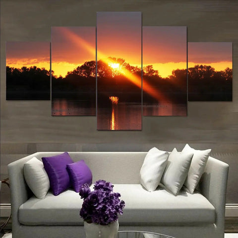 Sunset Sunlight Flare in Forest Wall Art Canvas Decor Printing