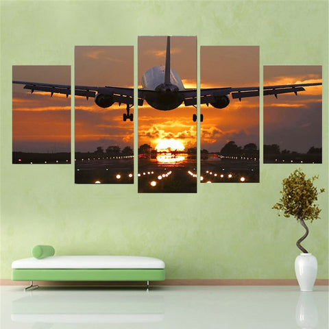 The Plane is Taking Off Sunset Wall Art Canvas Decor Printing